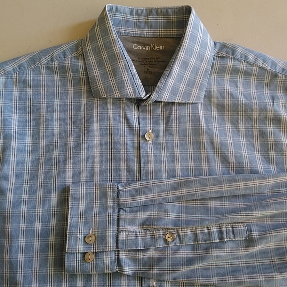 Calvin Klein Blue Plaid Dress Shirt